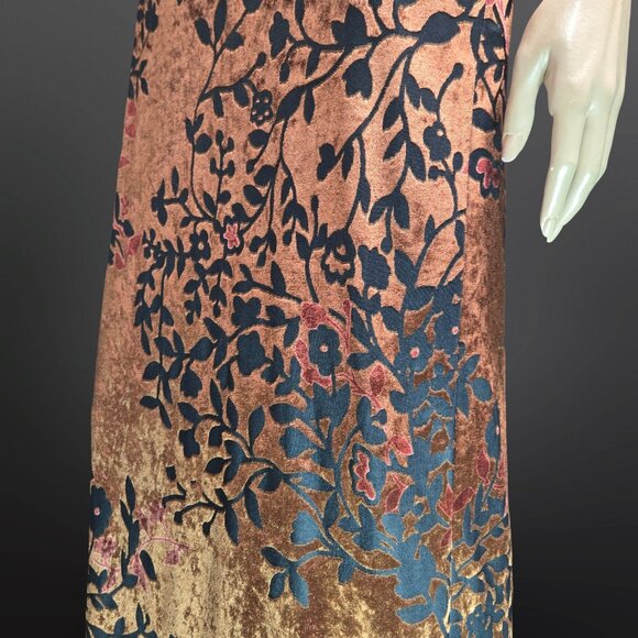 Vintage 90s Brown Floral Velvet Maxi Dress Size 8 Asian Cocktail Gothic Vampy - Picture 7 of 13